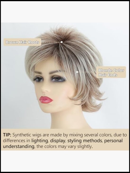 Short Blonde Pixie Wig Fluffy Layered Synthetic Daily Party Wear for Women
